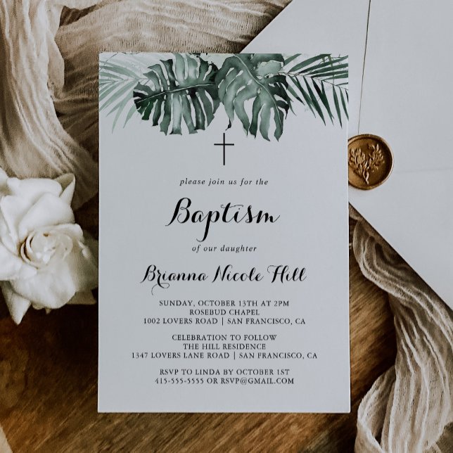 Invitación Verdor tropical Bautismo Floral Blanco (Subido por el creador)