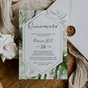 Invitación Verdor tropical de oro geométrico Quinceañera