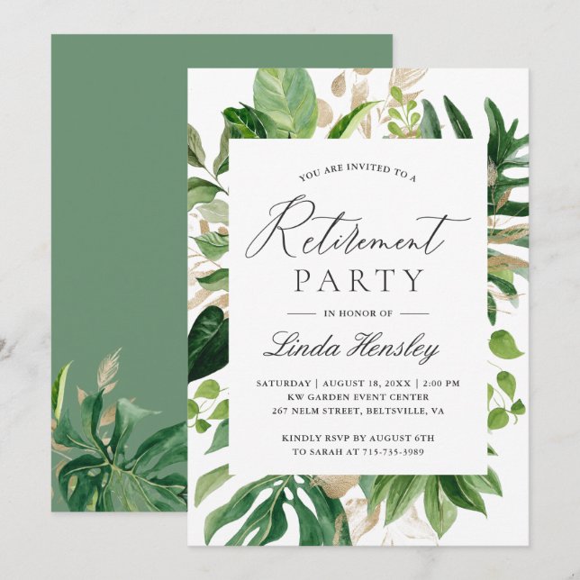 Invitación Verdor Tropical deja Fiesta de retiro de verano (Anverso / Reverso)
