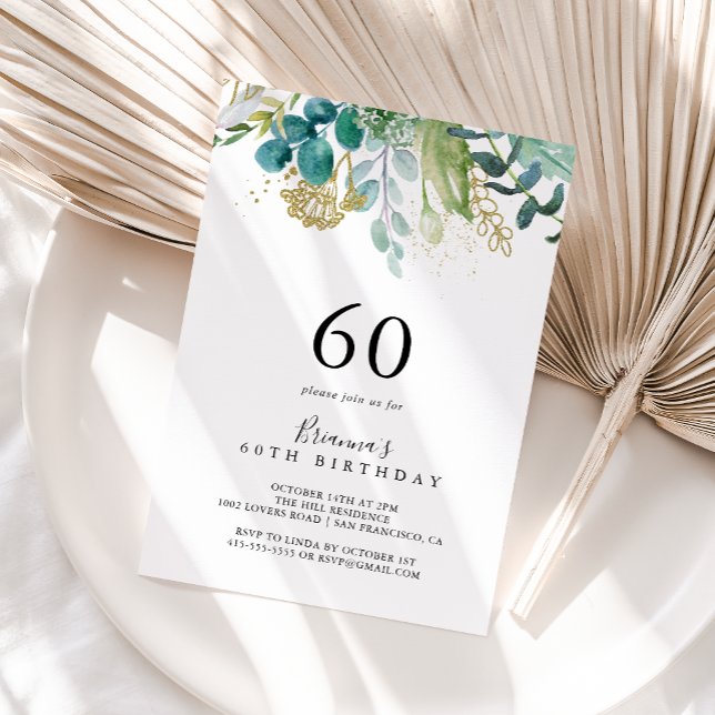 Invitación Verdor tropical dorado floral 60º cumpleaños (Subido por el creador)