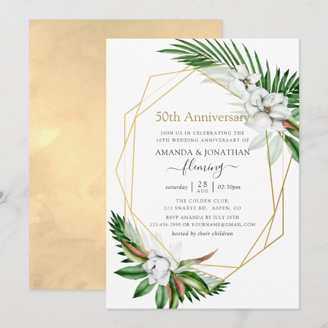 Invitación Verdor tropical Geométrico 50º aniversario (Anverso / Reverso)