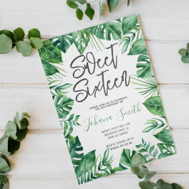 Invitación Verdor tropical Monstera dulce Dieciséis cumpleaño