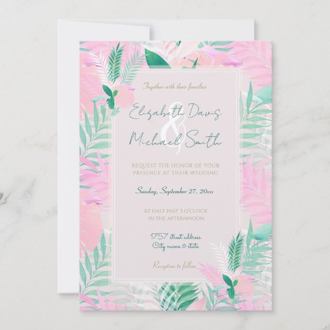 Invitación Verdor tropical tropical de la mimbre rosa de vera (Anverso)
