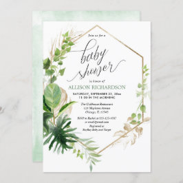Invitación Verdor tropical y elegante ducha de bebé dorada