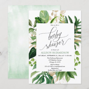 Invitación Verdor tropical y elegante ducha de bebé dorada