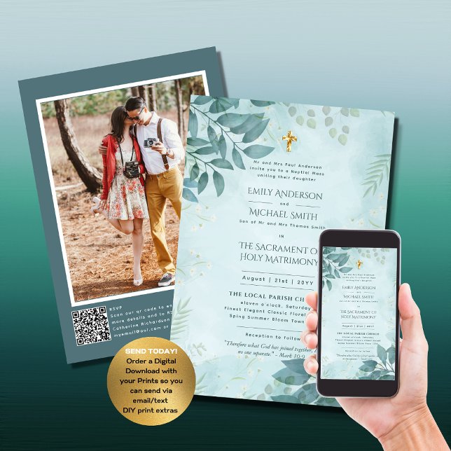 Invitación Verdor verde azulado Boda de fotografía masiva Nup (Subido por el creador)