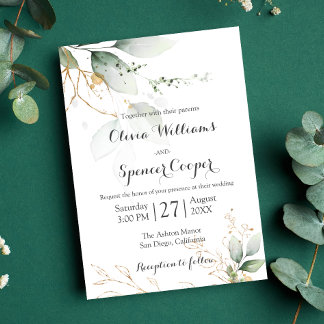 Invitación Verdor Verde y Oro Naturaleza Verde Floral Boda