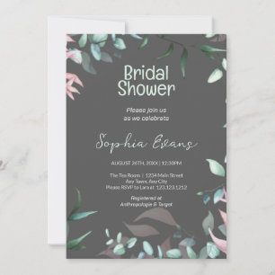 Invitación Verdor verde y rosa, ducha de novia gris