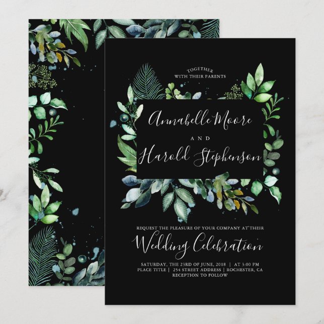 Invitación Verdor | Woodland | Boda acuático moderno (Anverso / Reverso)