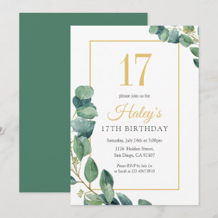 Invitación Verdor Wreath Moda Oro & Sage 17 cumpleaños