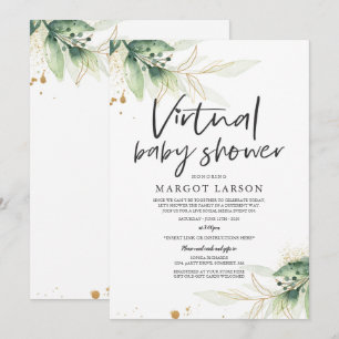 Invitación Verdor Y Baby Shower Virtual Gold