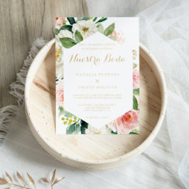 Invitación Verdor y Boda español elegante geométrico de oro