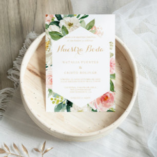 Invitación Verdor y Boda español elegante geométrico de oro