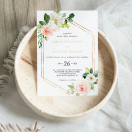 Invitación Verdor y Boda floral elegante geométrica de oro