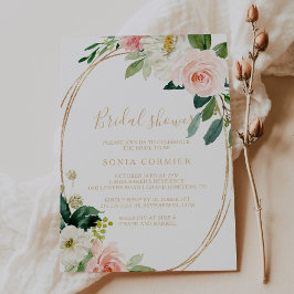 Invitación Verdor y ducha de novia geométrica de oro elegante
