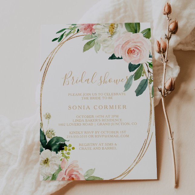 Invitación Verdor y ducha de novia geométrica de oro elegante (Subido por el creador)