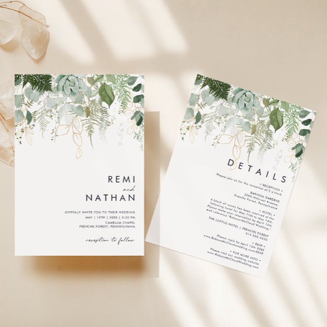 Invitación Verdor y hoja de oro todo en un Boda (Subido por el creador)