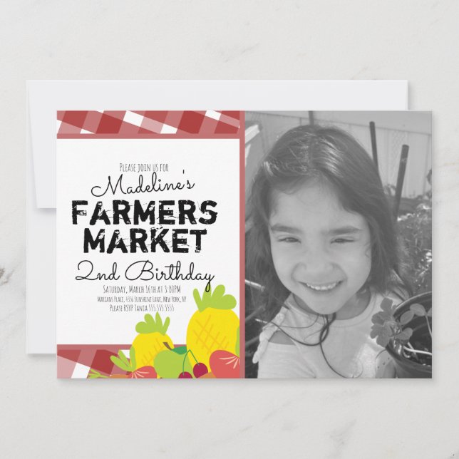 Invitación Verduras de Cumpleaños en el Mercado de Granjeros  (Anverso)