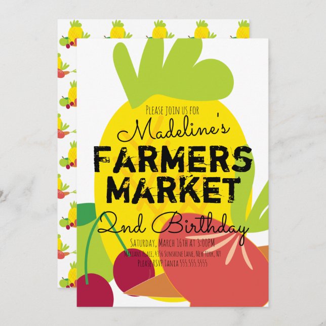 Invitación Verduras Frutas del Mercado de Verano del Agricult (Anverso / Reverso)
