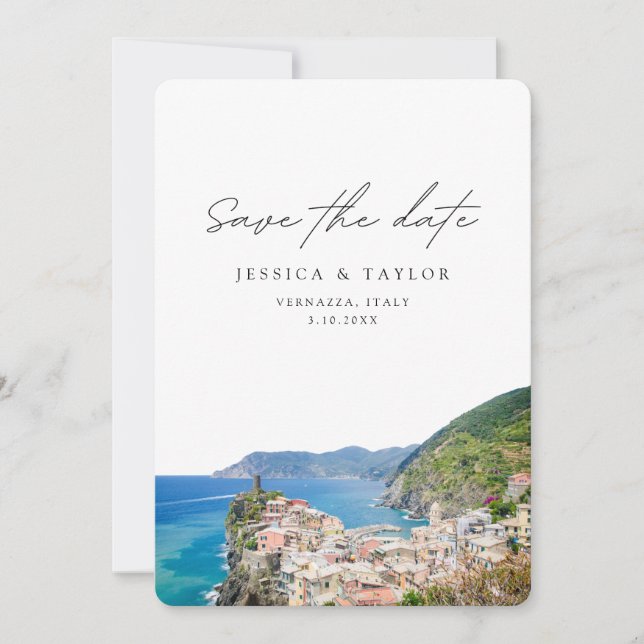 Invitación Vernazza Boda Cinque Terre salva la fecha (Anverso)