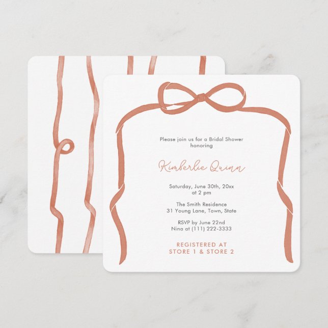 Invitación Verona Naranja Ribbon Bow Bridal Shower (Anverso / Reverso)