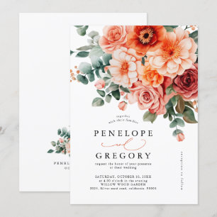 Invitación Verona Sunset Bright Naranja Boda floral moderno