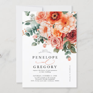 Invitación Verona Sunset Bright Naranja Boda floral moderno