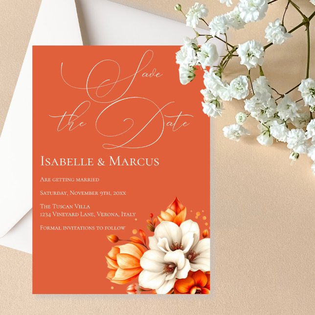 Invitación Verona Sunset Floral Save the Date Boda (Verona Sunset Orange Save the Date Wedding Invitation)
