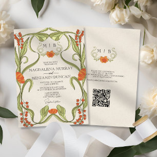 Invitación Verona Sunset Naranja Art Nouveau Boda floral