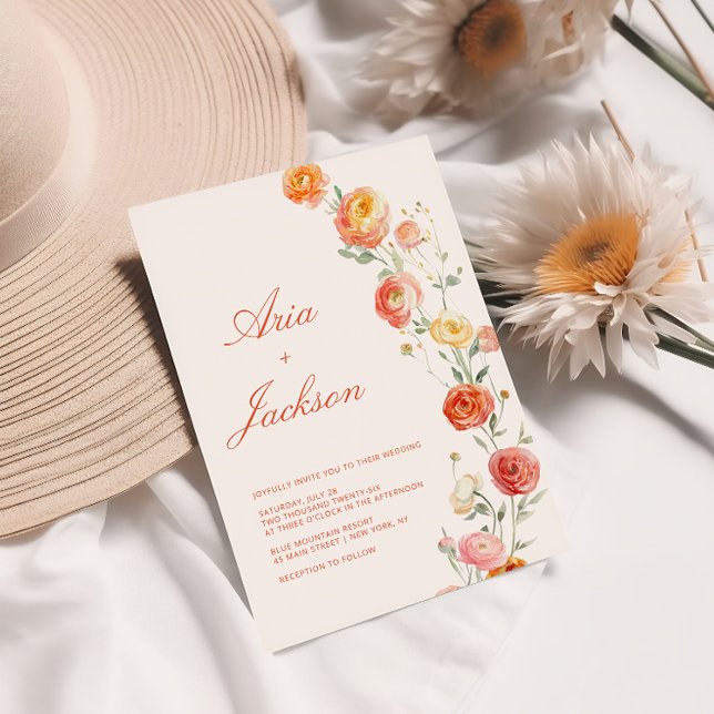 Invitación Verona Sunset Naranja Boda Floral (Subido por el creador)