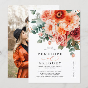 Invitación Verona Sunset Naranja brillante Boda de fotografía