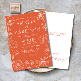 Invitación Verona Sunset Naranja Floral Line Art Boda