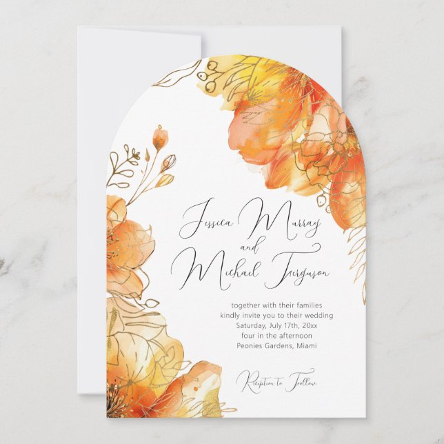 Invitación Verona Sunset Watercolor Floral Script Boda (Anverso)