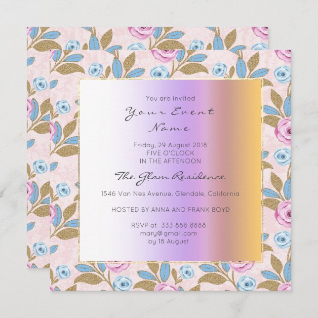 Invitación Versalle barroca Marie Antoinette Floral Pastel (Anverso / Reverso)