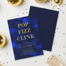 Invitación Versatil Blue Bokeh Gold Pop Fizz Clink Fiesta