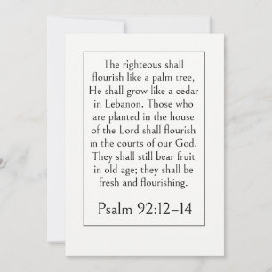 Invitación Versículo de la Biblia de jubilación, Salmo 92:12-