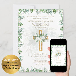 Invitación Verso de la biblia cristiana Boda verde de rosas b