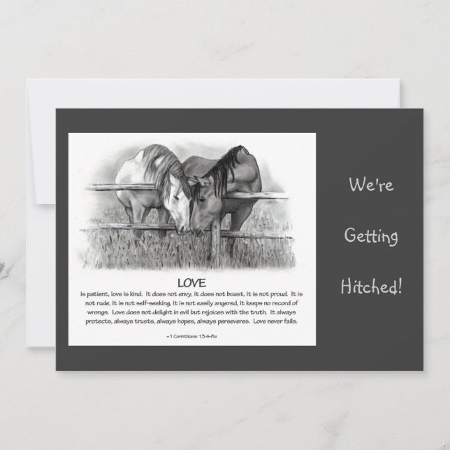 INVITACIÓN VERSO DE LA BIBLIA: EL CASARSE INVITA: CABALLOS, (Anverso)
