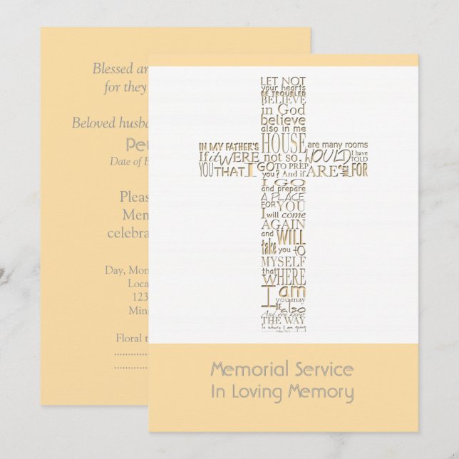 Invitación Versos bíblicos del servicio conmemorativo John 14 (Anverso / Reverso)