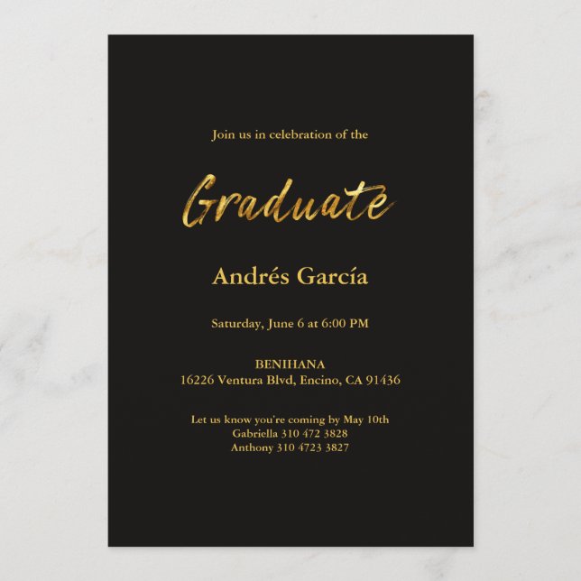 Invitación vertical con gradiente dorado (Anverso)