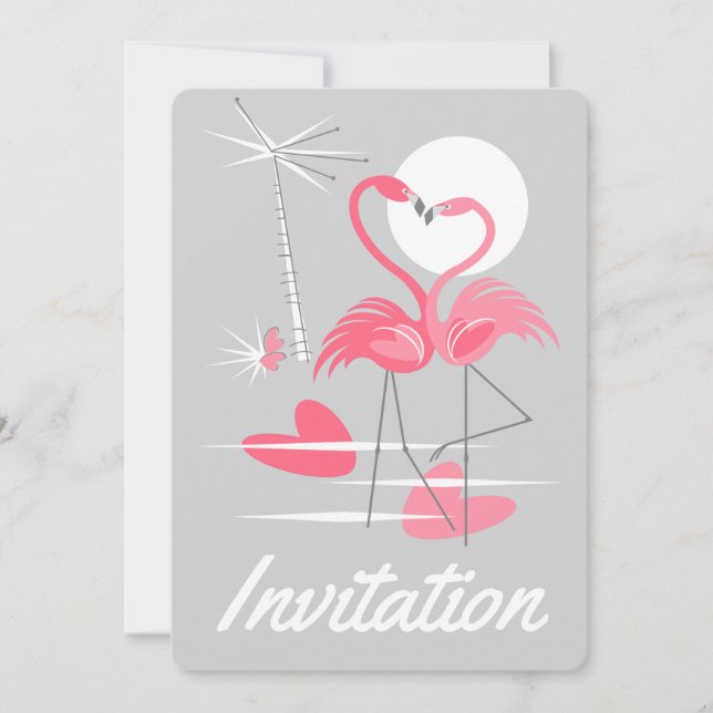 Invitación vertical de amor de flamencos (Anverso)