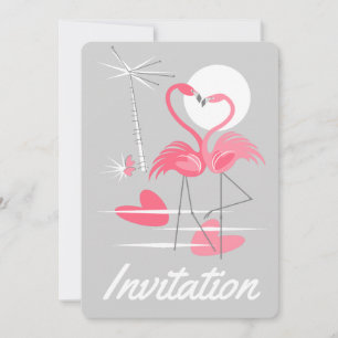 Invitación vertical de amor de flamencos