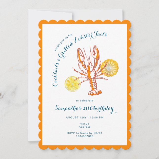Invitación Vestíbulo a la parrilla Tails BBQ Seafood Summer B (Anverso)