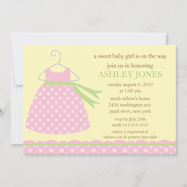 Invitación Vestido adorable Baby Shower del bebé (Anverso)