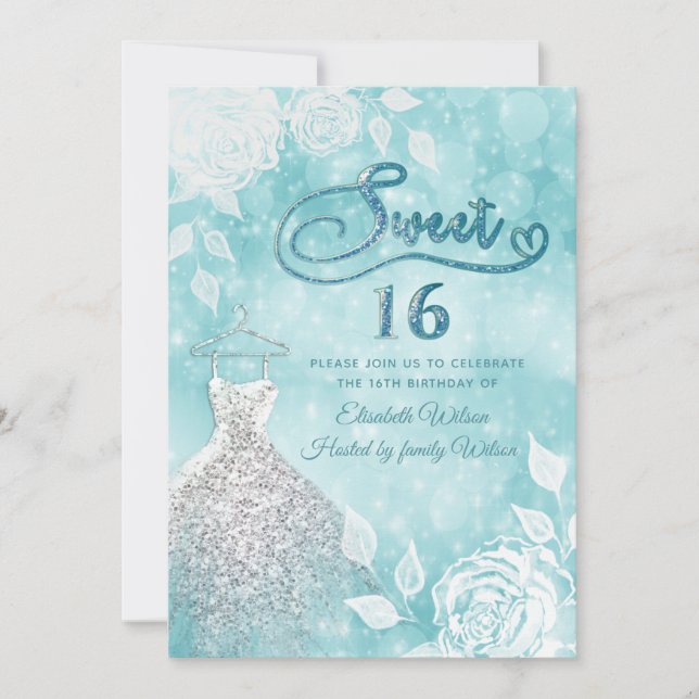 Invitación Vestido adorable bokek rosas blancas dulces diecis (Anverso)