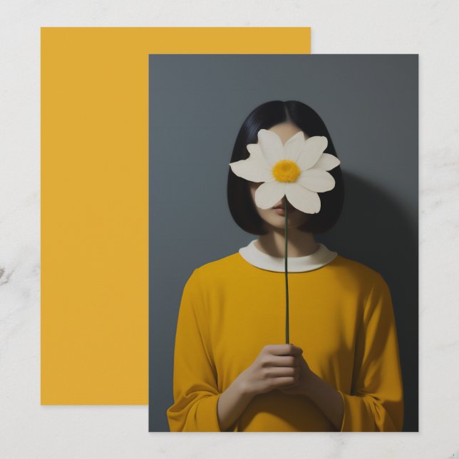 Invitación Vestido amarillo blanco Flor (Anverso / Reverso)