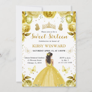Invitación Vestido amarillo Brunette Princess Sweet 16