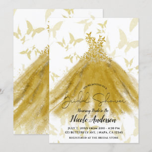 Invitación Vestido Amarillo Dorado Baile de Mariposa Despedid
