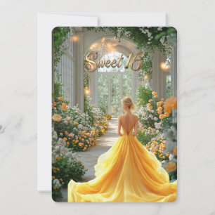 Invitación Vestido Amarillo Dulces 16 Flores Hermosas Lugar