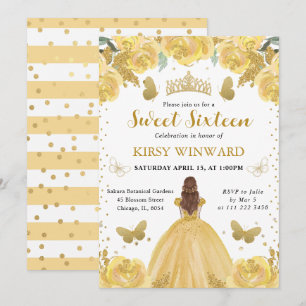 Invitación Vestido Amarillo Princesa de Cabello Rojo Cumple 1